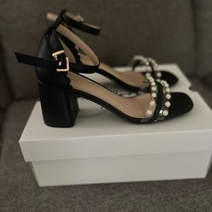Est. 1946 Black Faux Leather Chunky Sandals